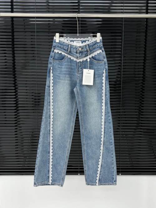Chanel High Waist Lace Trim Jeans, Soft Denim, Slim Fit, and Leg Lengthening 1 Chanel High Waist Lace Trim Jeans, Soft Denim, Slim Fit, and Leg Lengthening