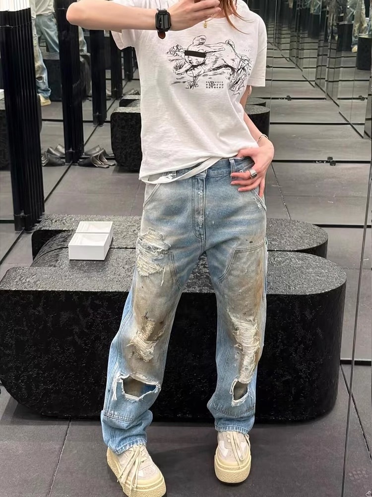NO:334419,Upper body picture # MM6 retro old ripped work pants, masion margiela, alexander wang19860909上身图# MM6复古做旧破洞工装裤,,masion margiela,alexander wang,Women's clothing