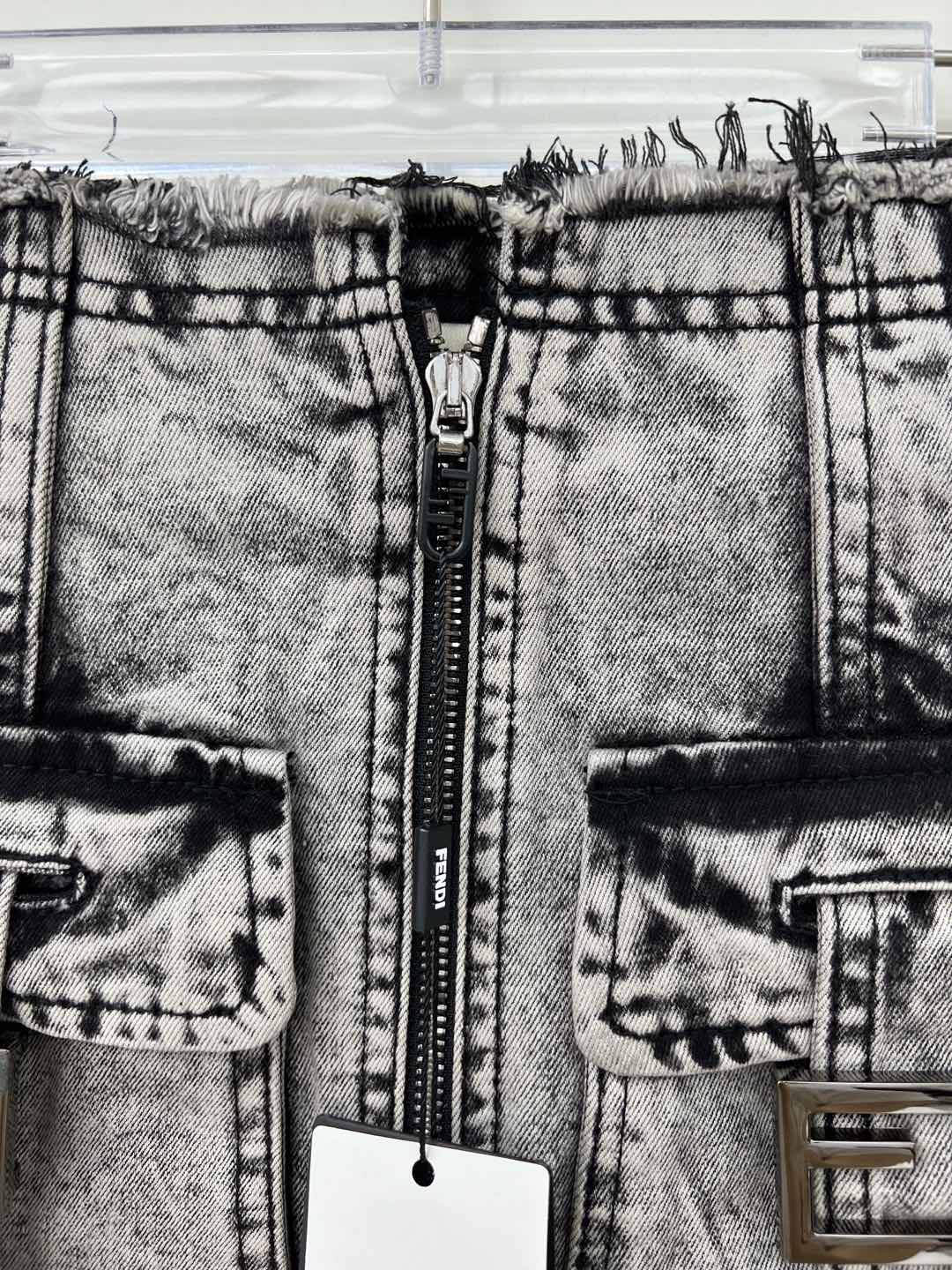 Fendi Mini Skirt Denim Cement Gray A-Line with Pockets and Zipper Closure 2 i1746603995562 4323 0 1