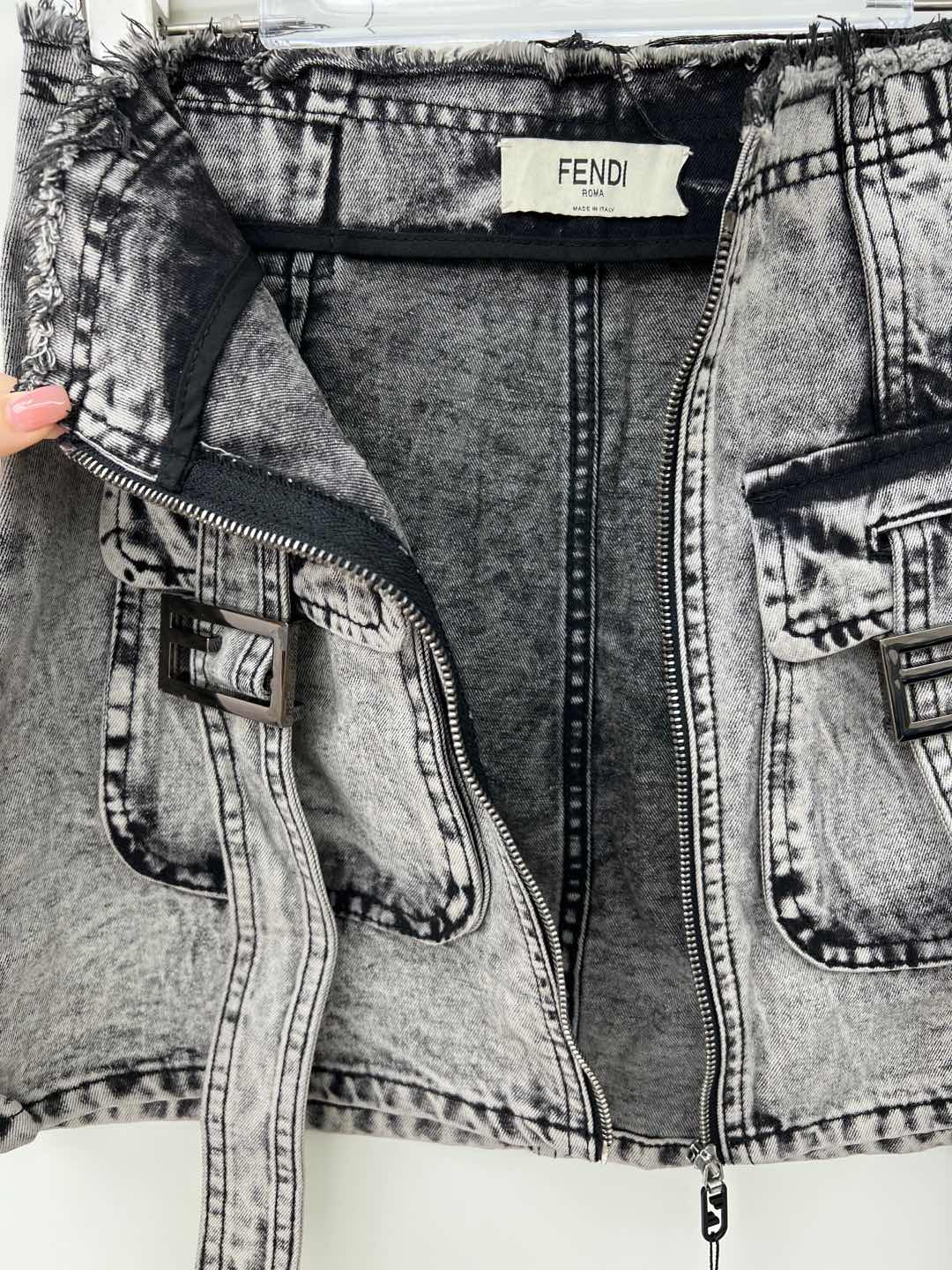 Fendi Mini Skirt Denim Cement Gray A-Line with Pockets and Zipper Closure 6 i1746603995562 4544 0 5