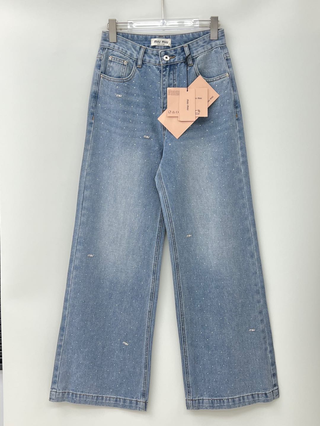 Miu Miu Rhinestone Embellished High-Waisted Wide-Leg Jeans for Women 1 i1746604313311 798 0 0