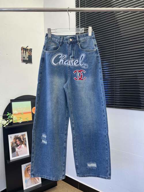 Chanel Embroidered Wide-Leg Jeans - Stylish and Comfortable Denim Pants 1 Chanel Embroidered Wide-Leg Jeans - Stylish and Comfortable Denim Pants
