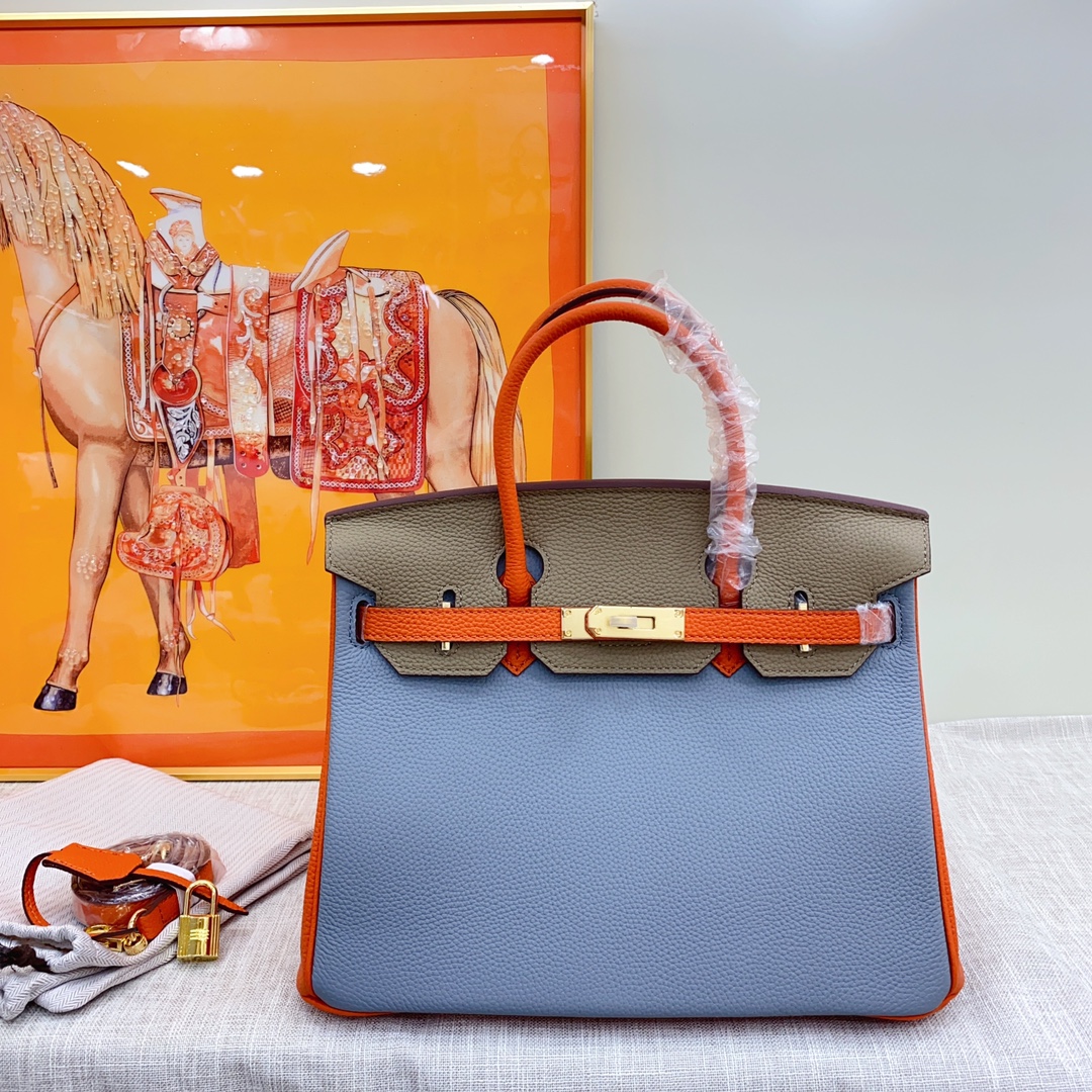 هيرميس Hermes Birkin حقيبة حقيبة يد بلاتينيوم وردة . الذهب الأجهزة جلد البقر موضة مینی