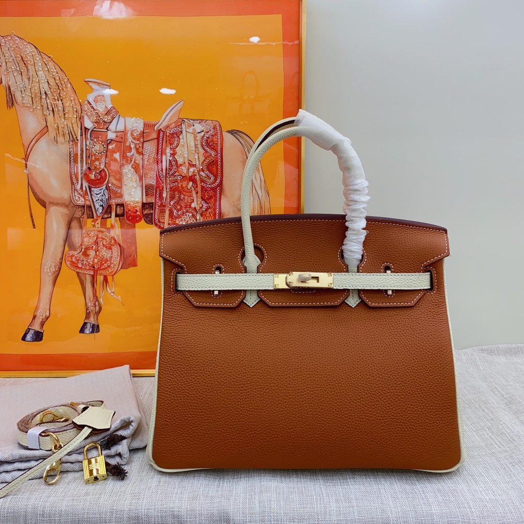 جودة عالية 1: 1 نسخة طبق الأصل
 هيرميس Hermes Birkin حقيبة حقيبة يد بلاتينيوم وردة . الذهب الأجهزة جلد البقر موضة مینی