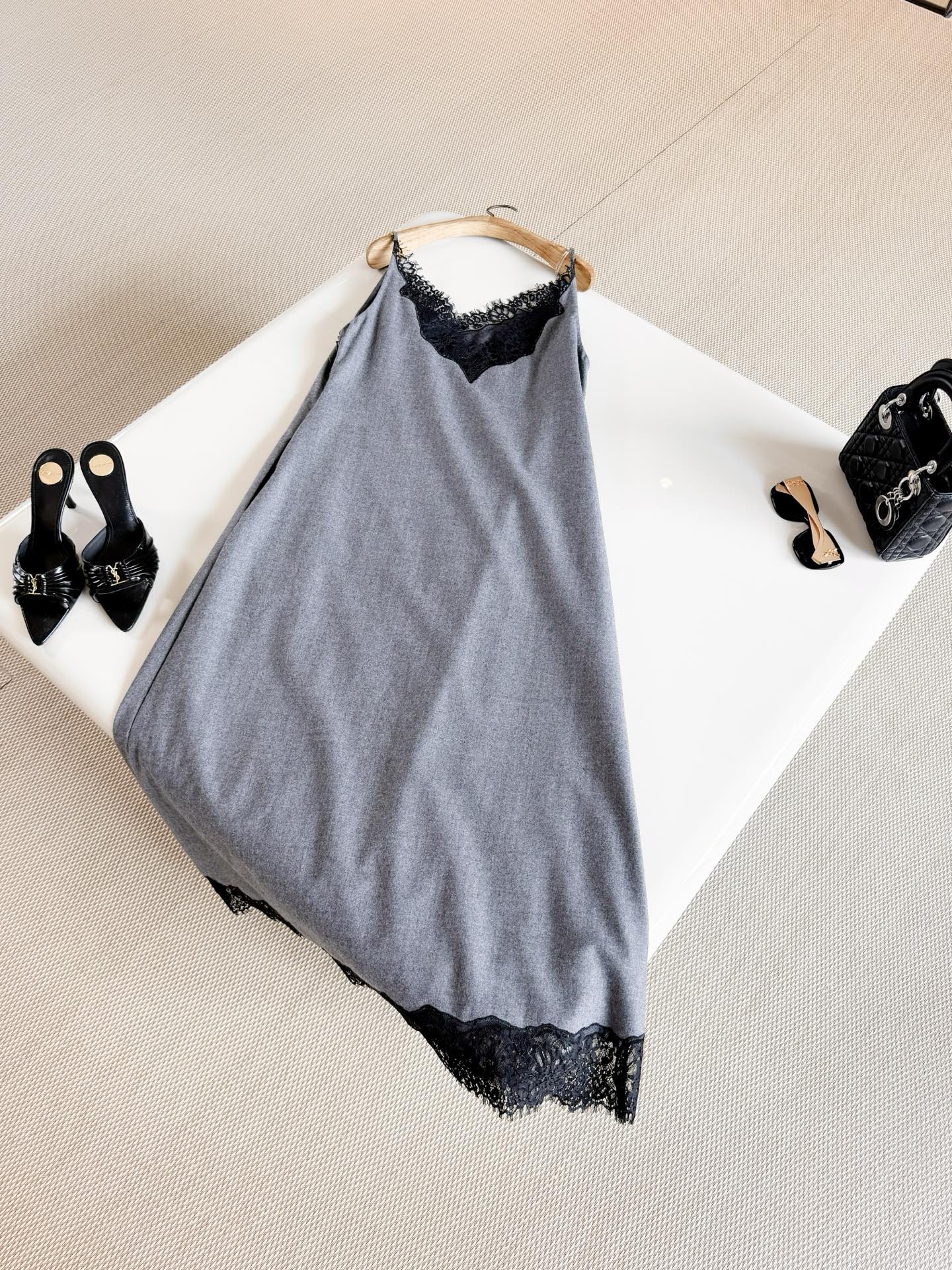  DIOR Lace Trim Slip Midi Dress