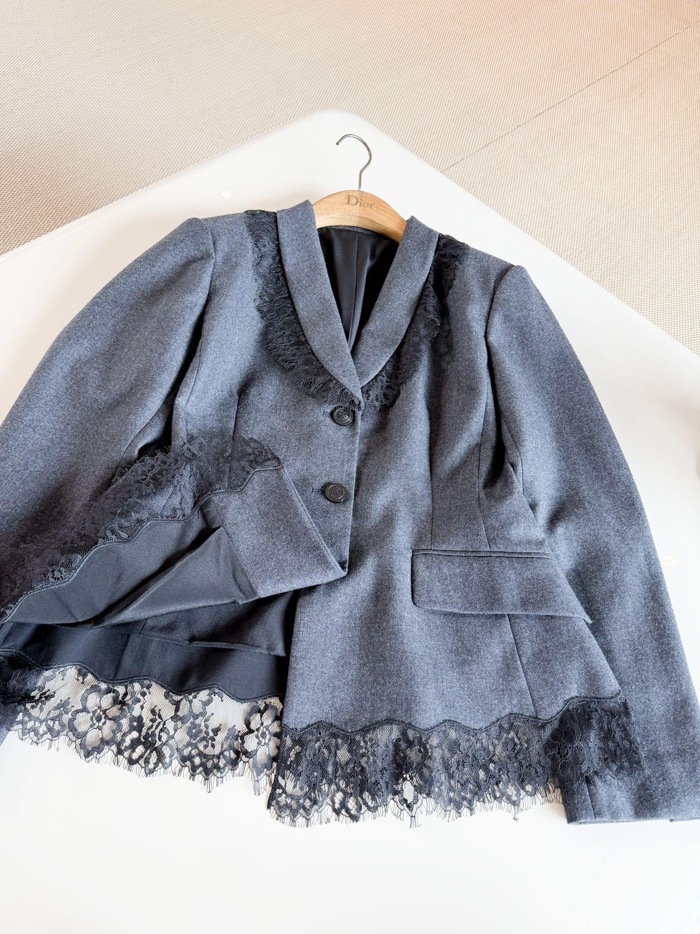  DIOR Lace Trim Blazer Skirt Suit