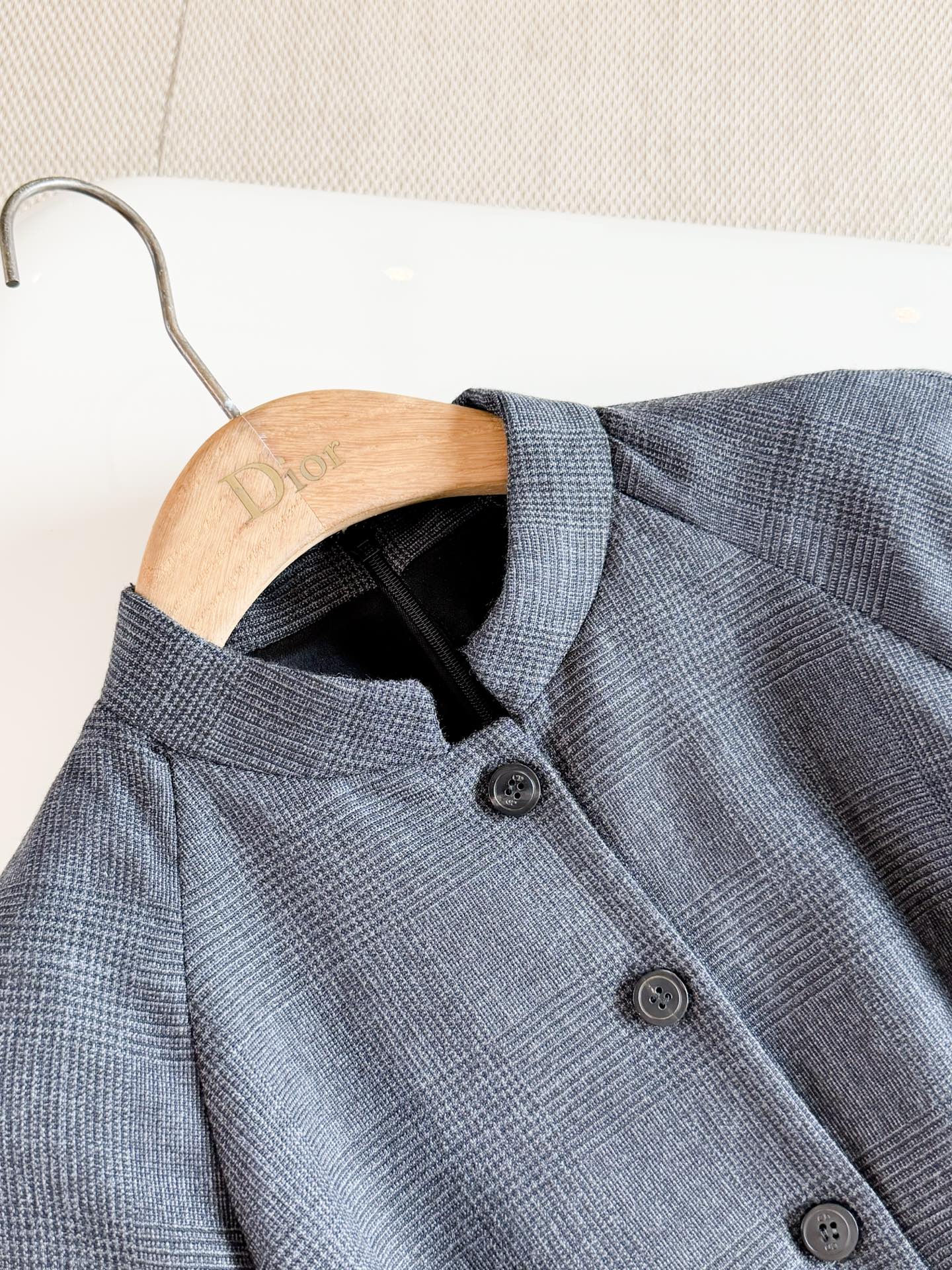 DIOR Stand Collar Short Sleeve A-line Midi Dress