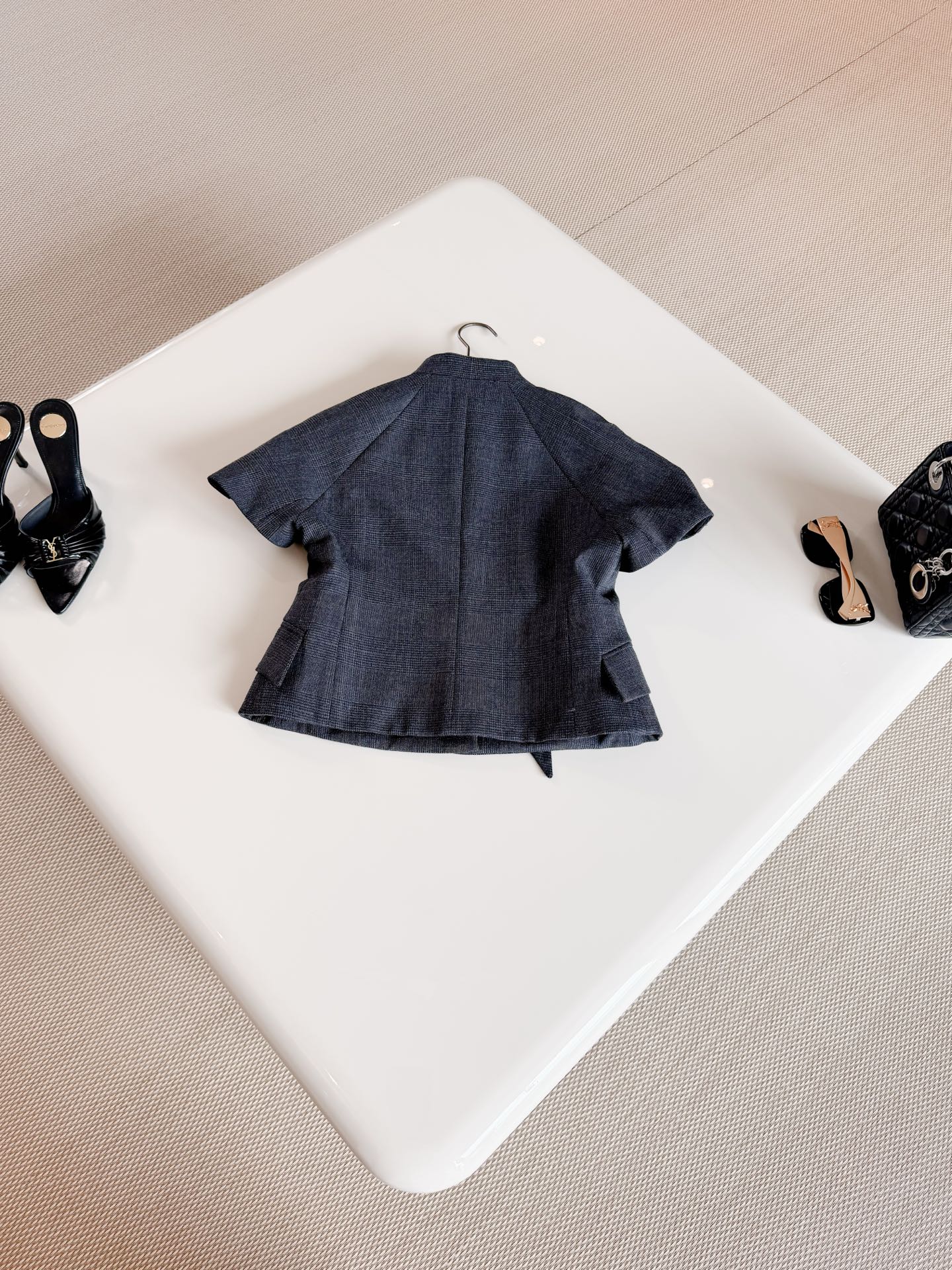 DIOR Short Sleeve Pleated Skirt Suit Two Piece Set