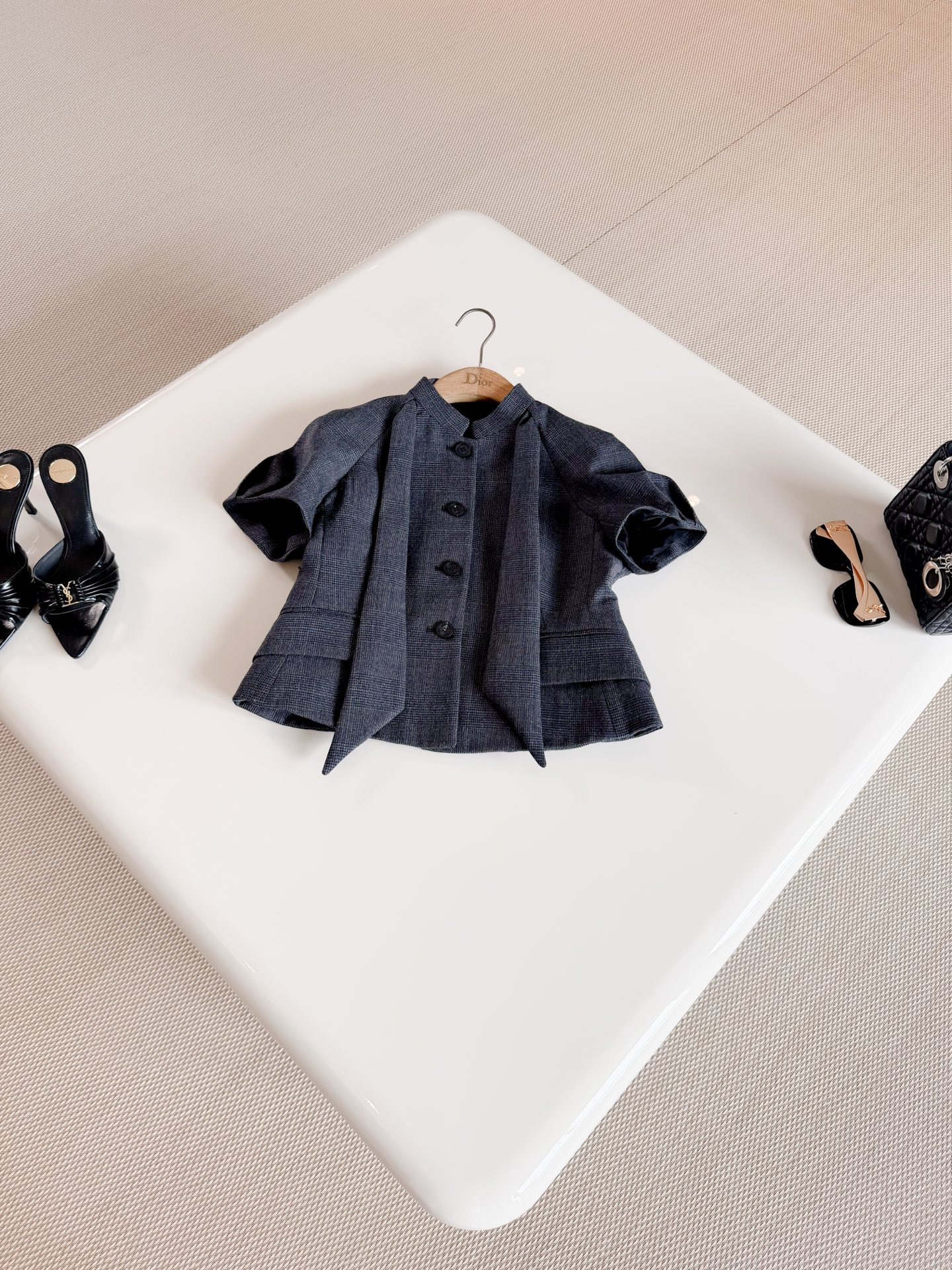 DIOR Short Sleeve Pleated Skirt Suit Two Piece Set