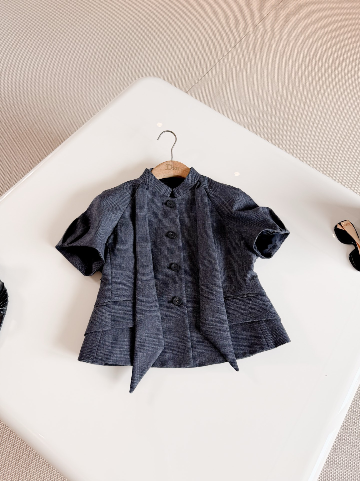 DIOR Short Sleeve Pleated Skirt Suit Two Piece Set