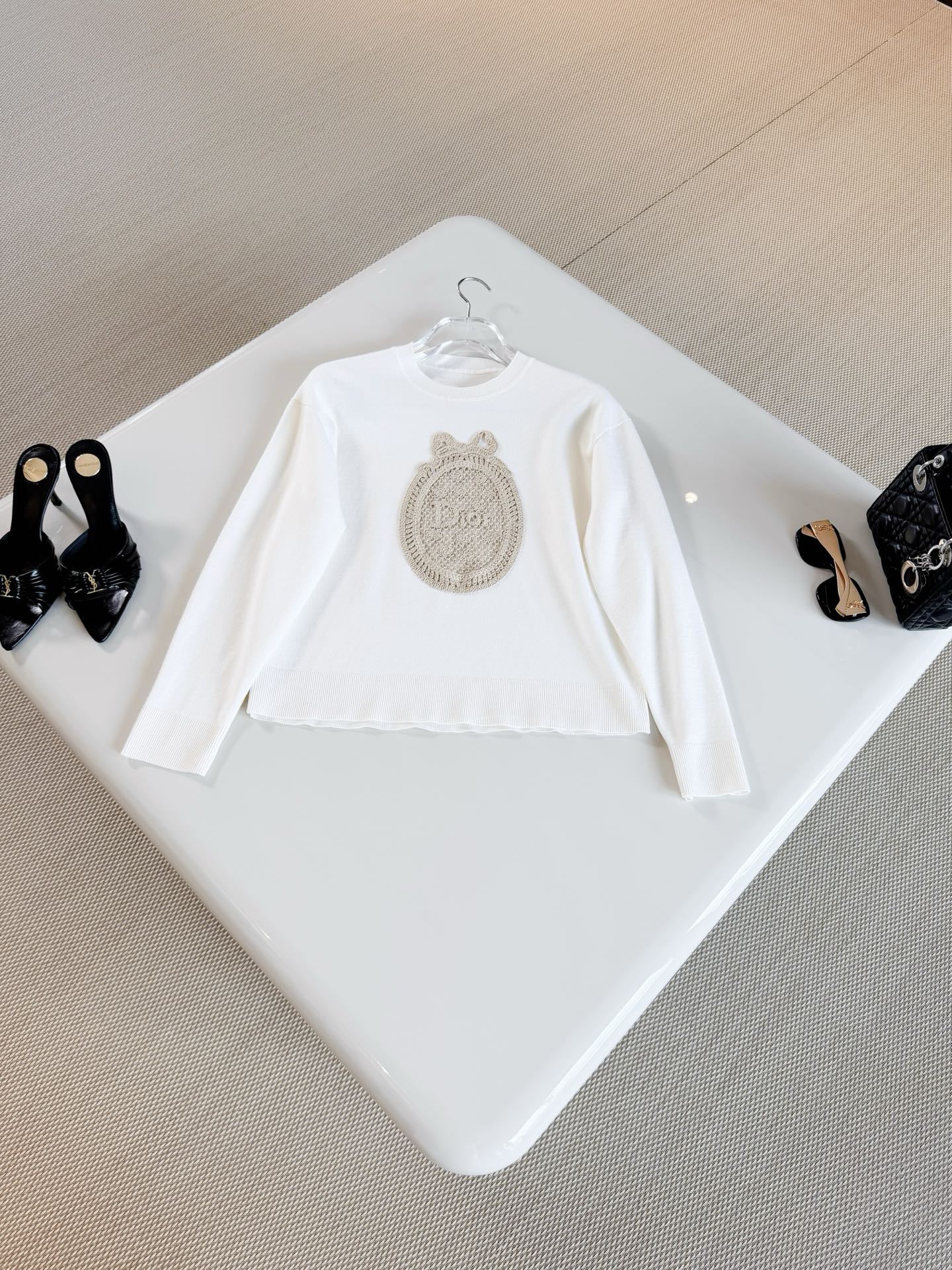  DIOR Badge Patch Embroidery Knit Sweater