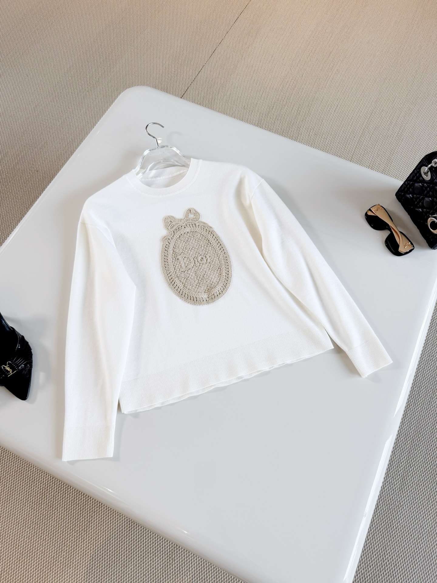  DIOR Badge Patch Embroidery Knit Sweater