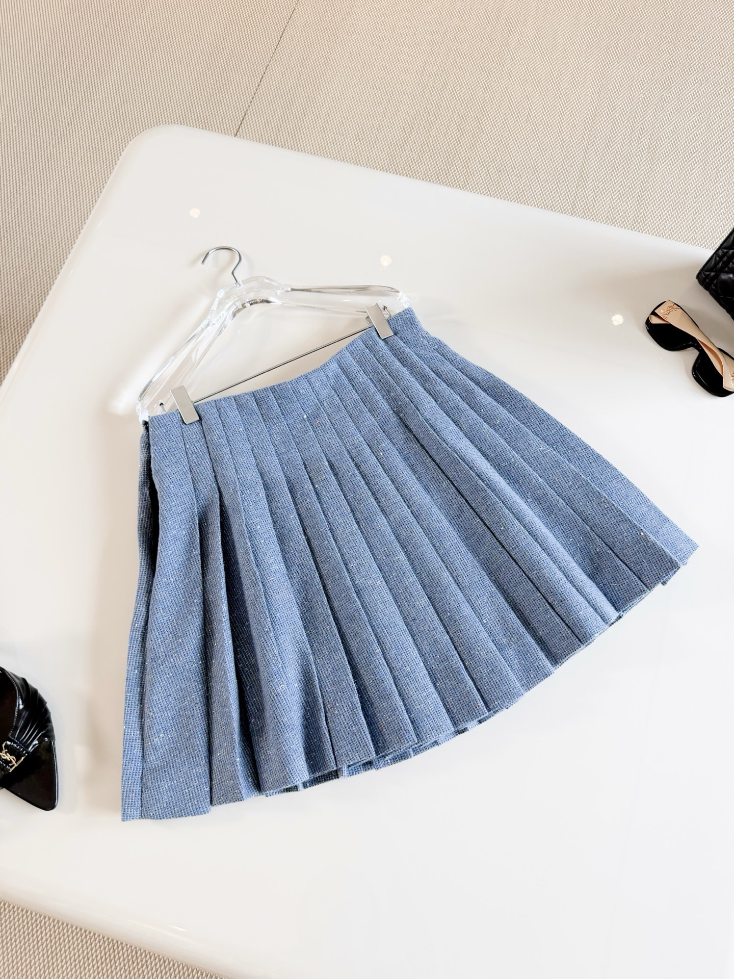 DIOR Sparkle Tweed Pleated Mini Skirt
