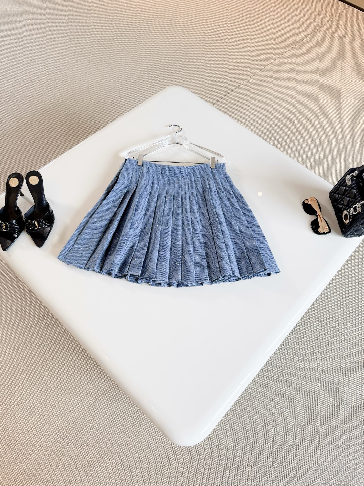 DIOR Sparkle Tweed Pleated Mini Skirt