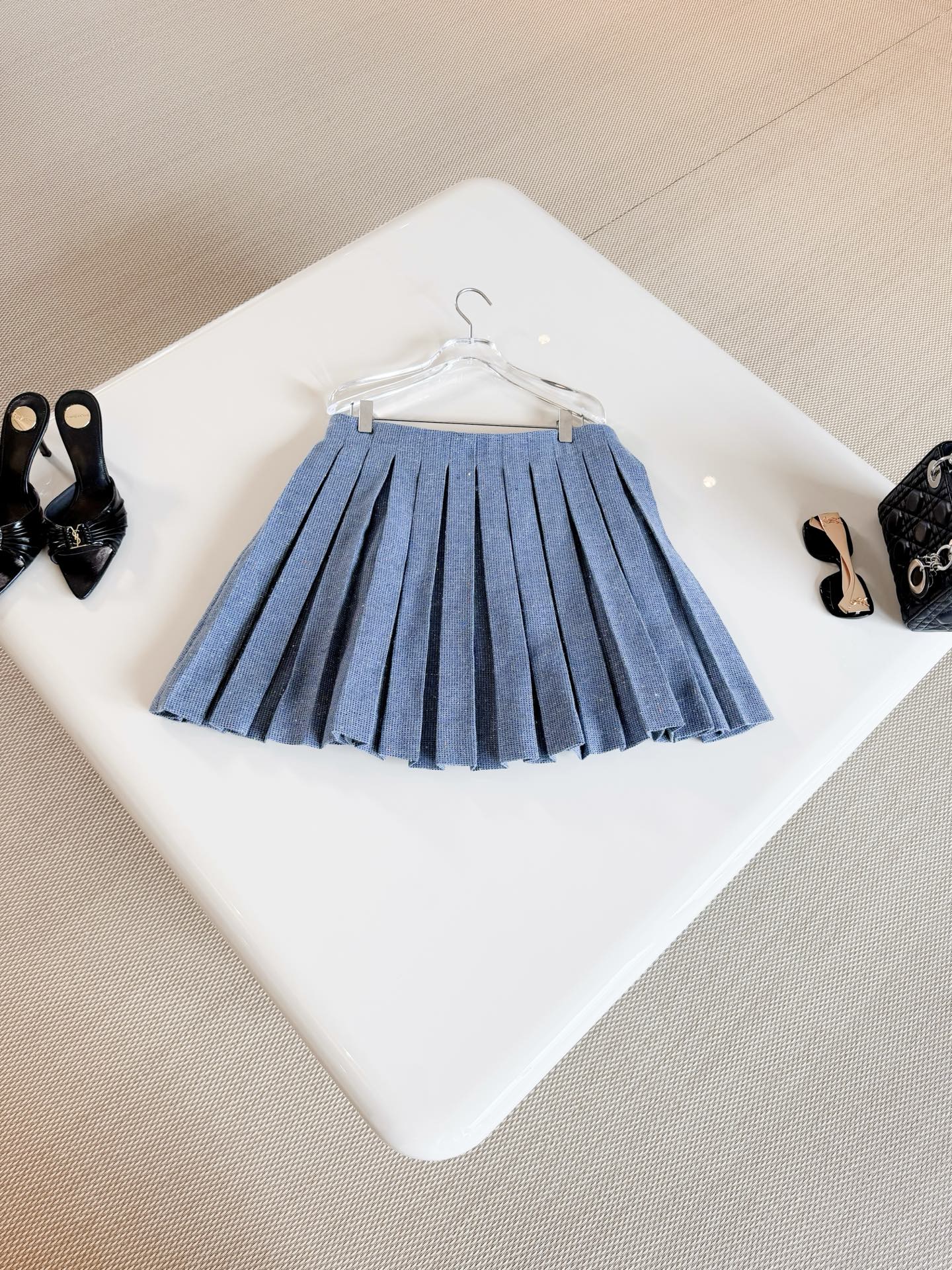 DIOR Sparkle Tweed Pleated Mini Skirt