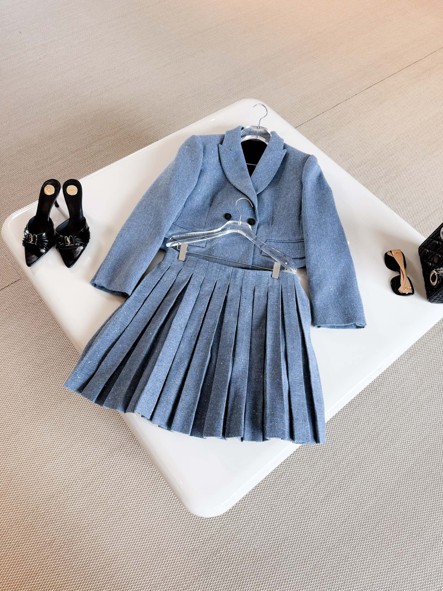 DIOR Sparkle Tweed Pleated Mini Skirt
