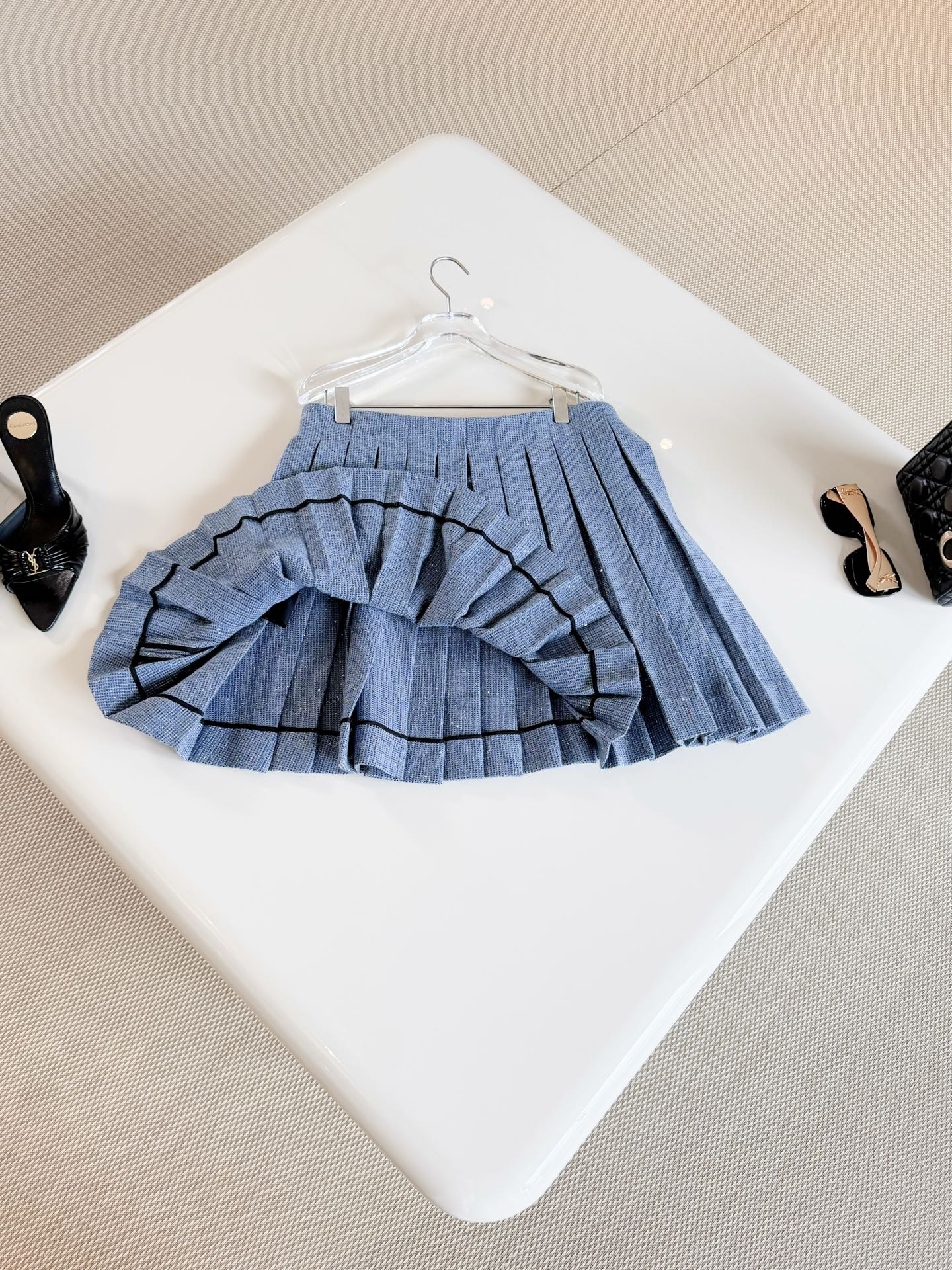 DIOR Sparkle Tweed Pleated Mini Skirt