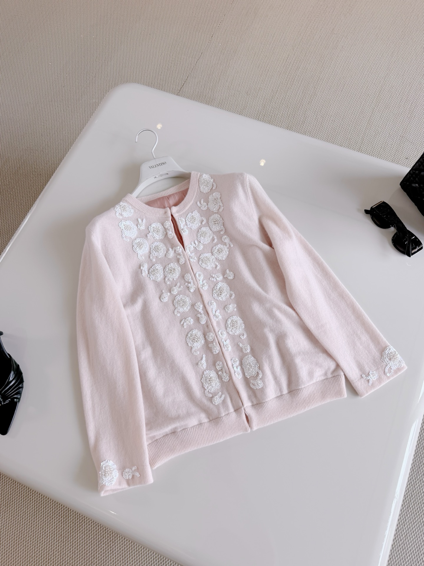 Valentino Pink Floral Sequin Cardigan