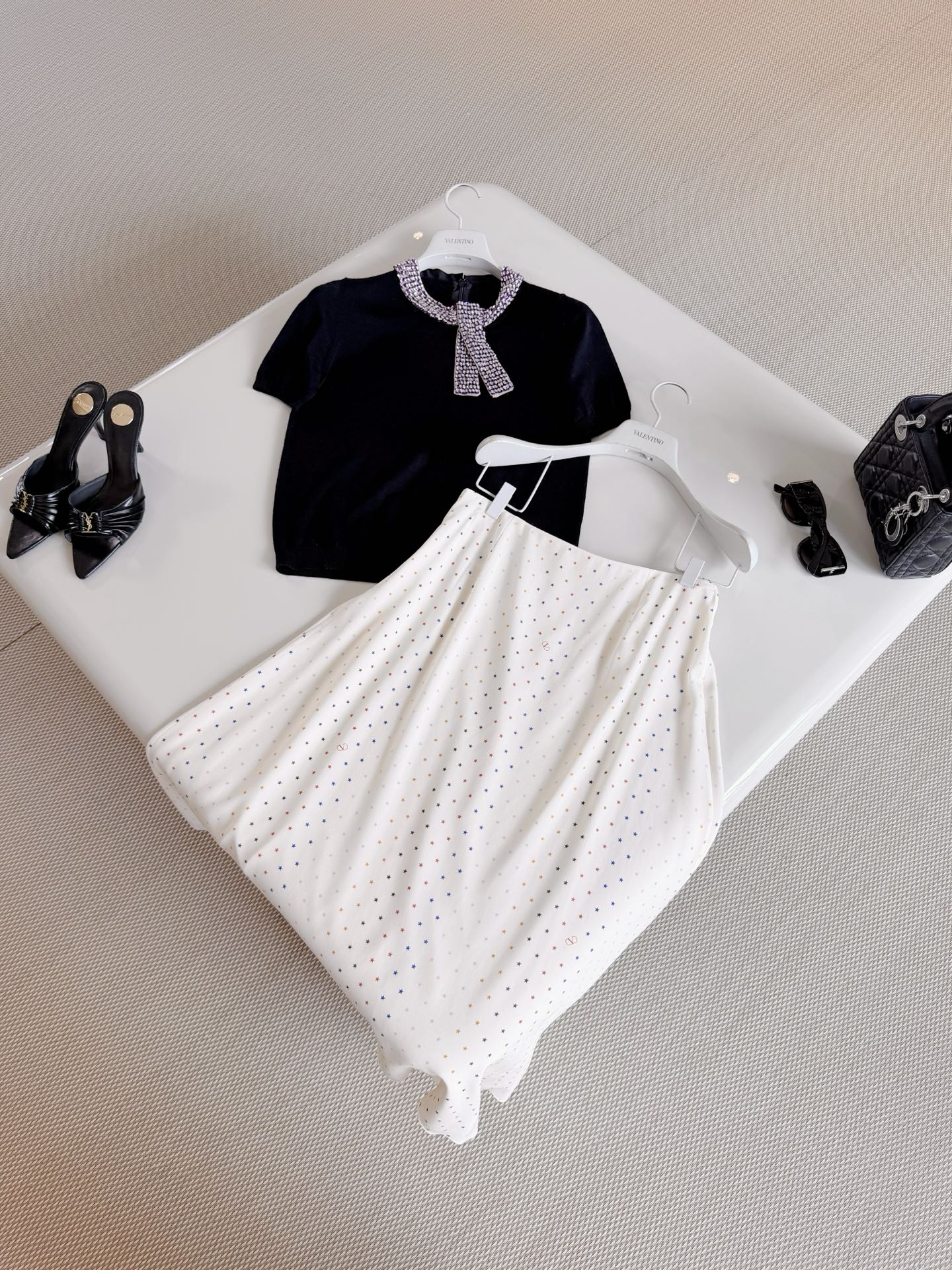 Valentino Crystal Collar Knit Top