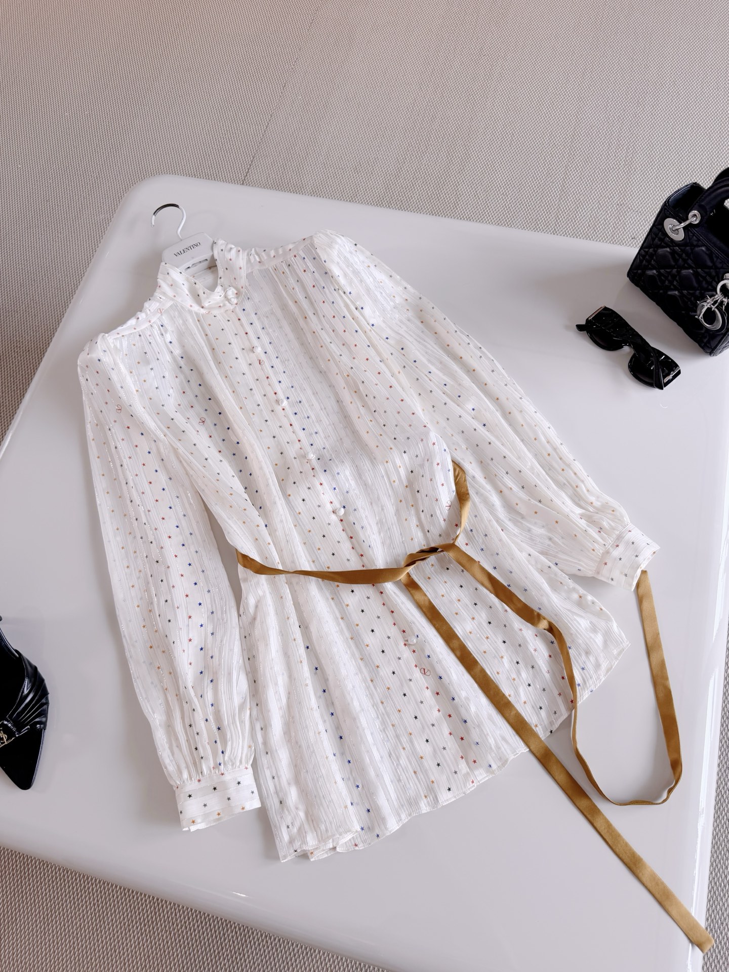 Valentino Star Print Belted Blouse
