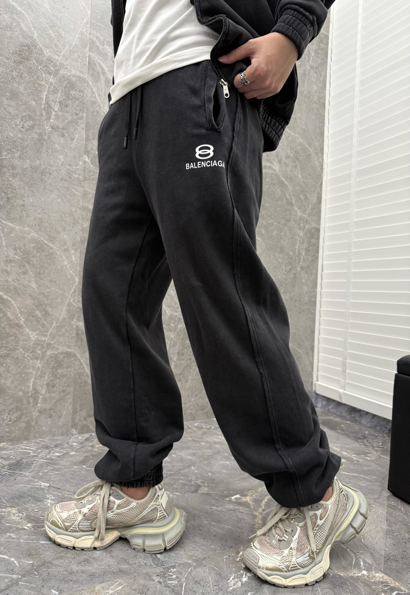 Balenciaga Men's Black Cotton Logo Sweatpants Casual Trousers