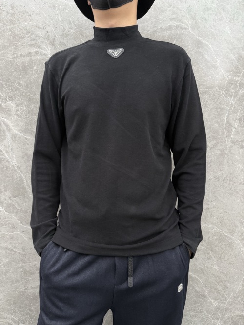 Prada Men's Long Sleeve High Neck Cotton T-Shirt Casual Top 1 Prada Men's Long Sleeve High Neck Cotton T-Shirt Casual Top