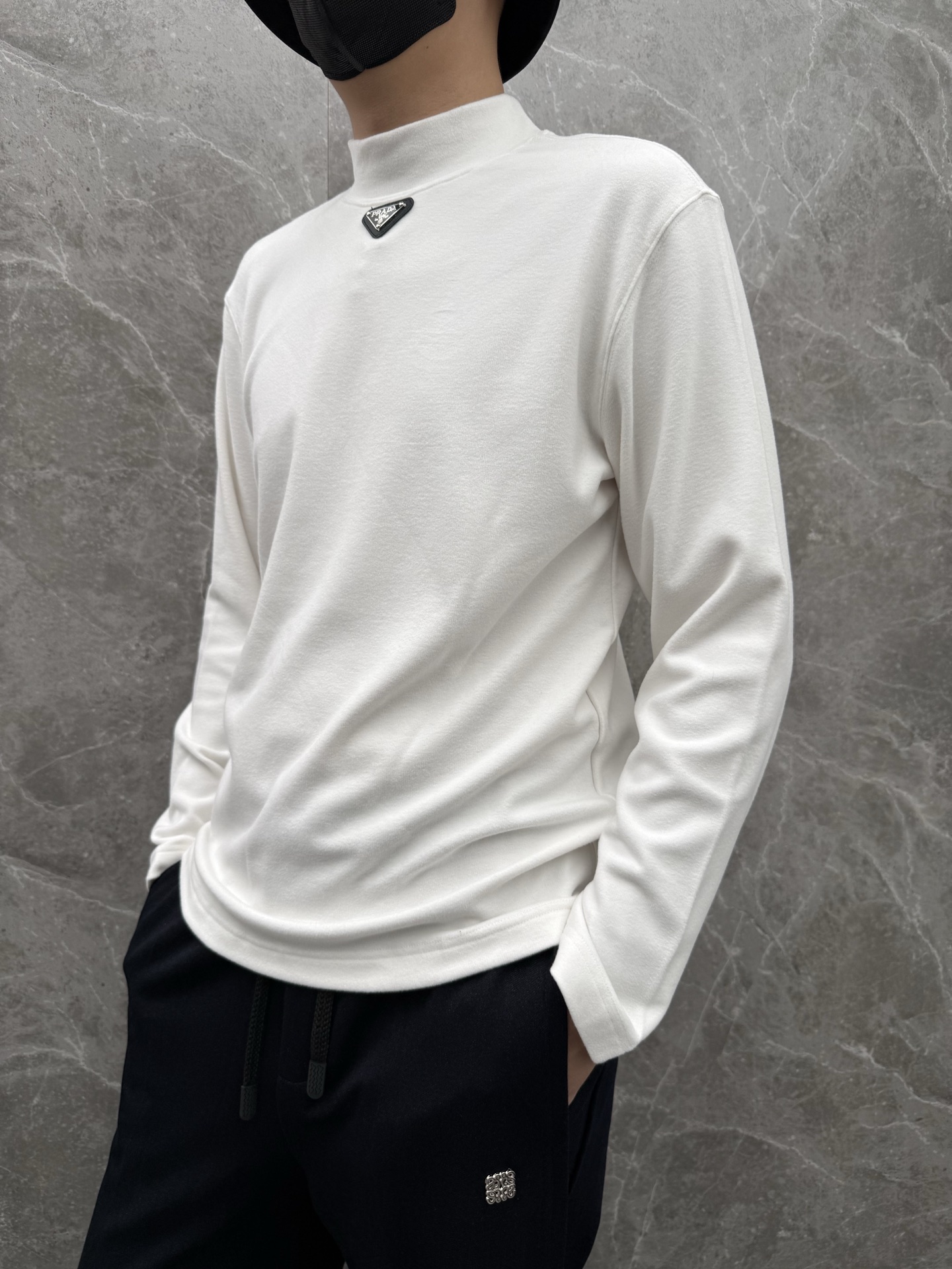 Prada Men's White Cotton Long Sleeve Mock Neck T-Shirt 3 i1758033527889 2367 0 7