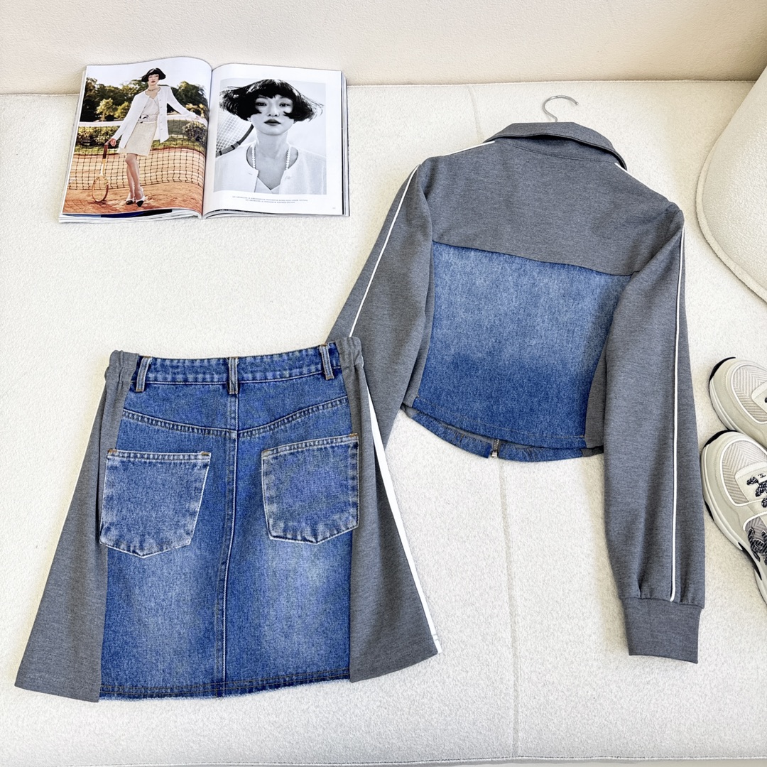 特价🉐️一套❗️现货齐码❗️不退不换❗️时髦套装 Tom 🌾———春夏最新款美式休闲风套装 🖤拼接牛仔立