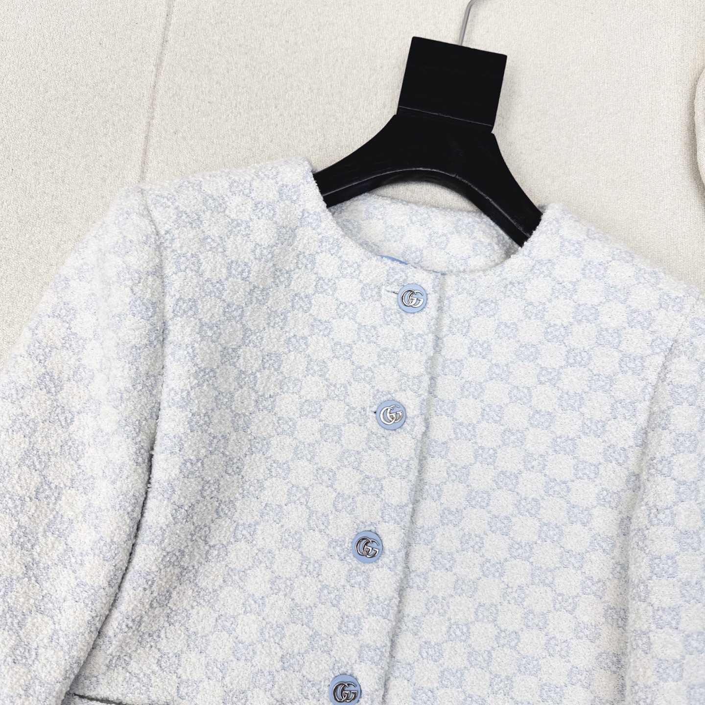 Luxurious GG Metal Coat Dress: Autumn/Winter Bouquet Crotch Design in Blue Fabric - 图片 4