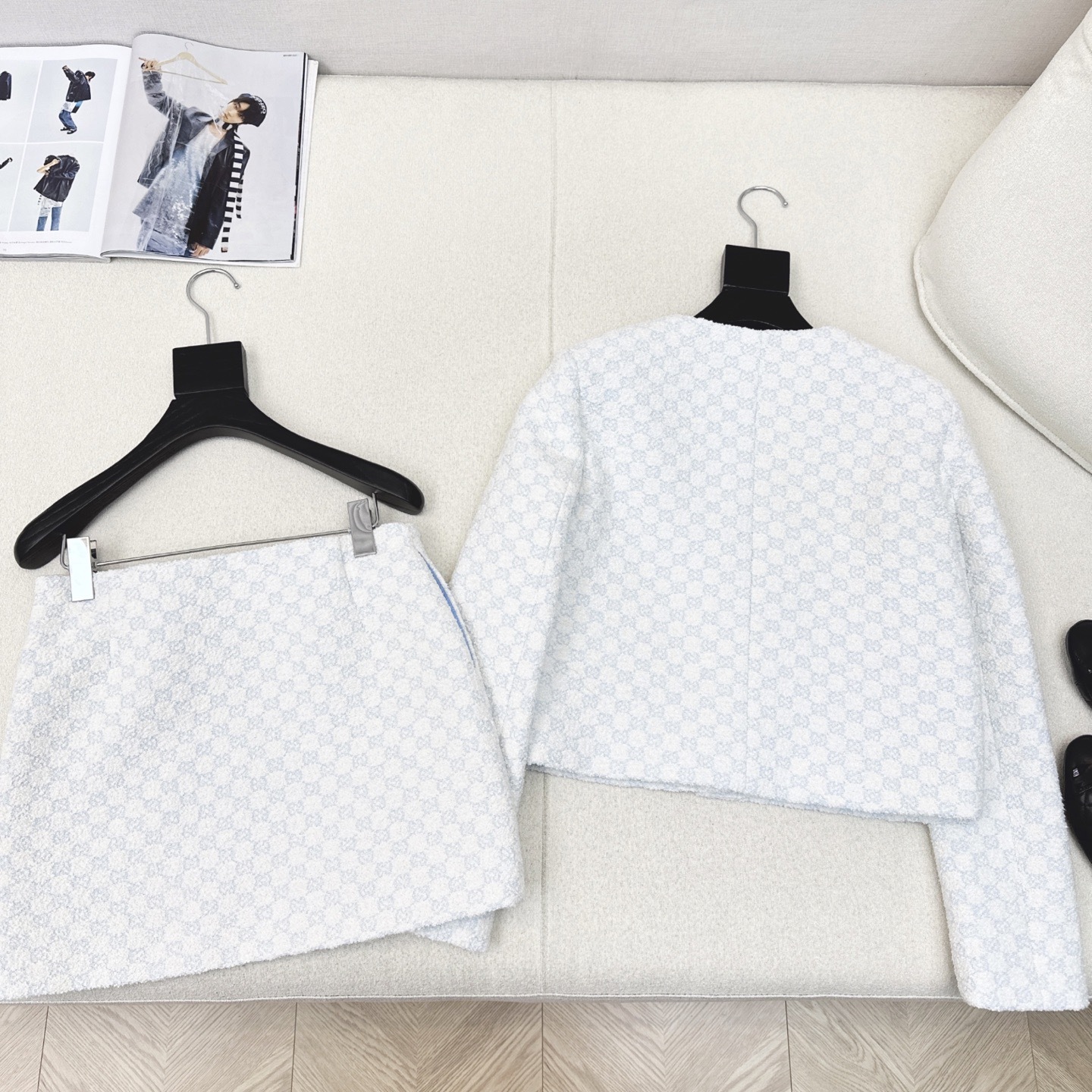 Luxurious GG Metal Coat Dress: Autumn/Winter Bouquet Crotch Design in Blue Fabric - 图片 8