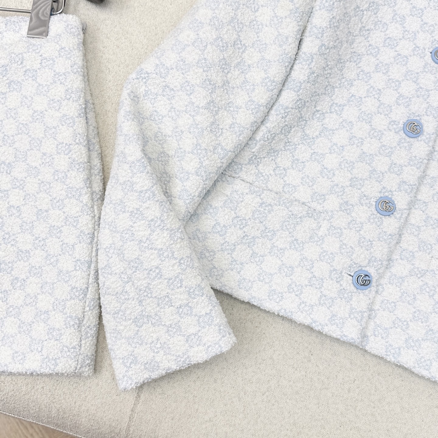 Luxurious GG Metal Coat Dress: Autumn/Winter Bouquet Crotch Design in Blue Fabric - 图片 7