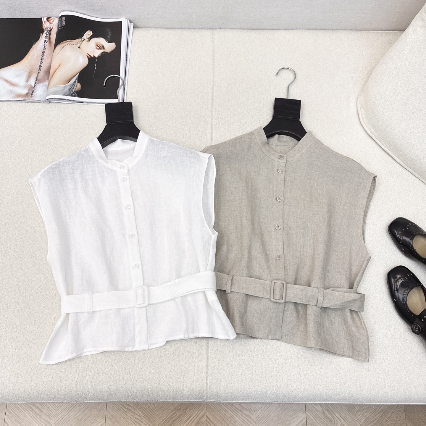 “Stylish Linen Line for Women: Short-Sleeved Shirts with Large Shoulder Sleeves”