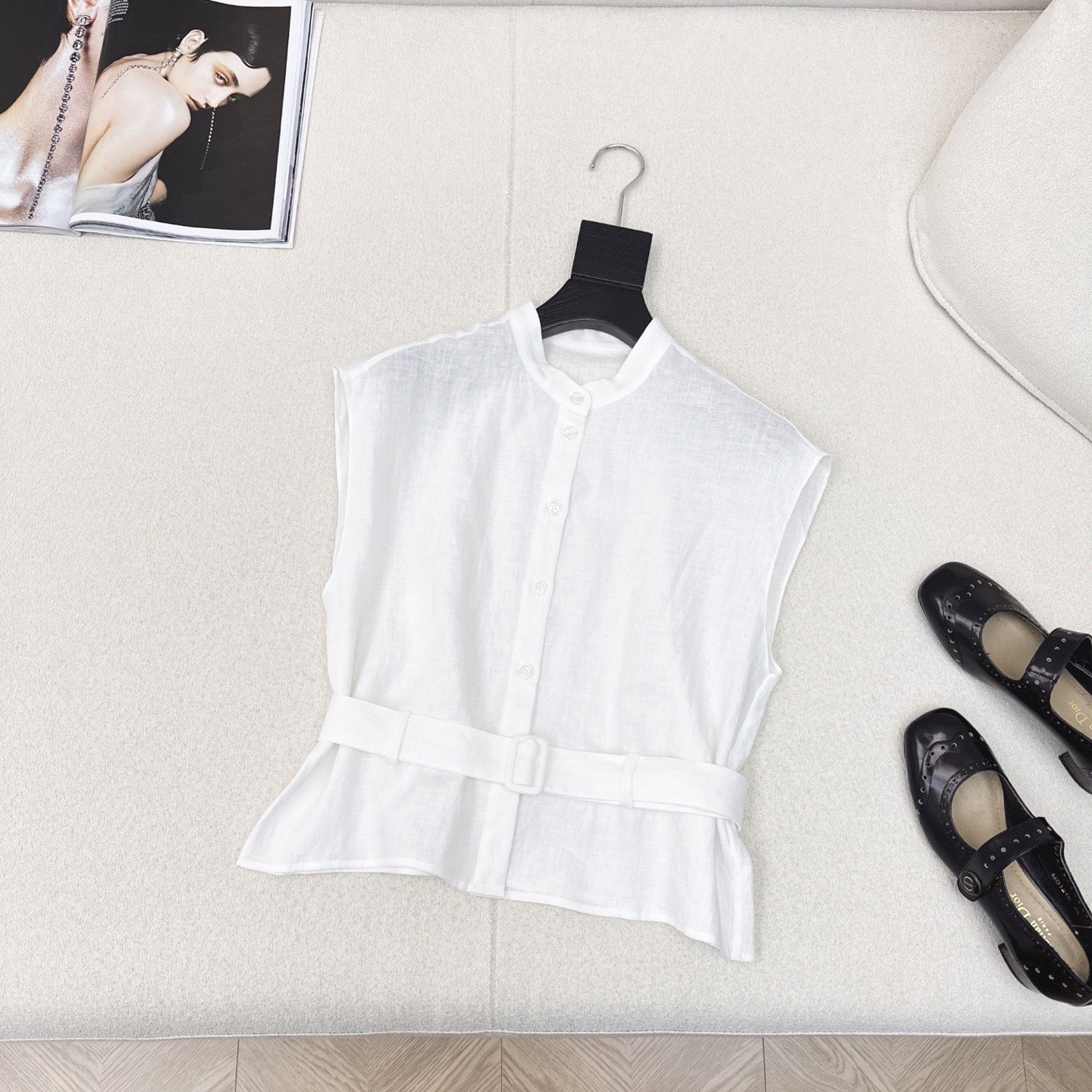 “Stylish Linen Line for Women: Short-Sleeved Shirts with Large Shoulder Sleeves” - 图片 7