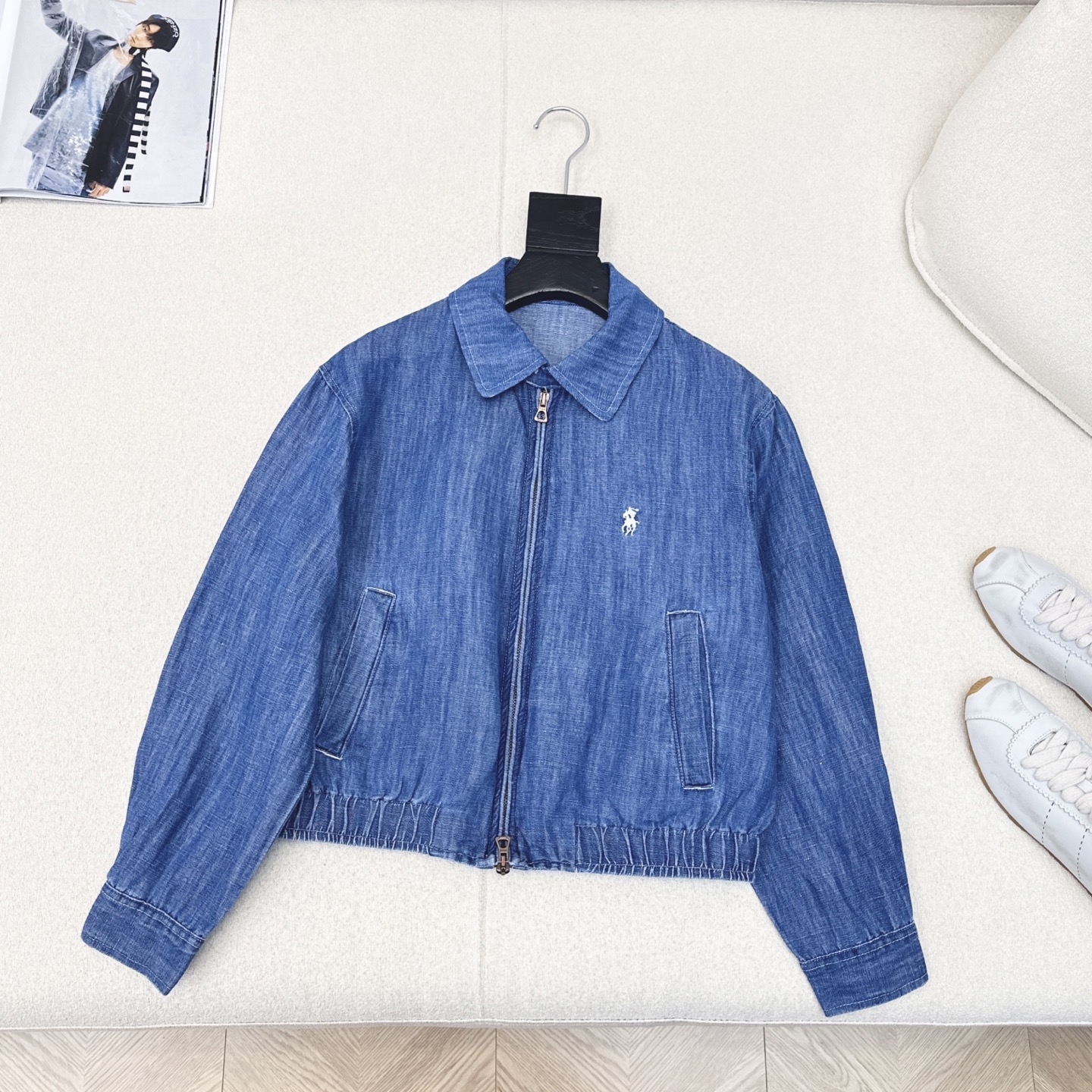 “Women’s Fashion Suit RL 25Ss: Blue and Gray with Embroidery, Autumn Jacket, Classic Style” - 图片 7