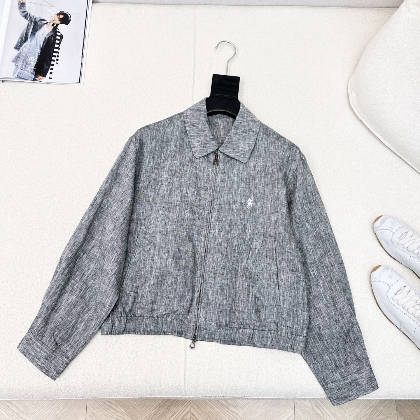 “Women’s Fashion Suit RL 25Ss: Blue and Gray with Embroidery, Autumn Jacket, Classic Style” - 图片 5