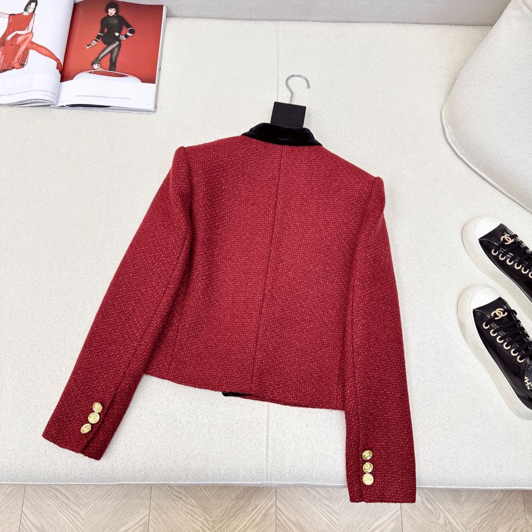 特价🉐️ ❗️现货齐码❗️不退不换❗️复古调调 C家 Ss————秋冬最新款丝绒领子拼接复古红小外套 ♥