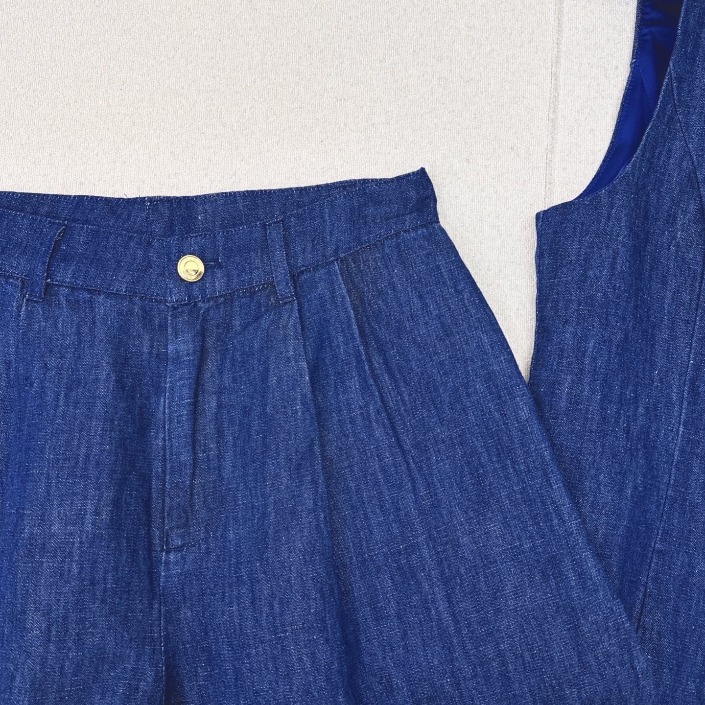 独家首发 lp🆕 25Ss———春夏最新款度假南法风牛仔套装🩵假两件蕾丝装饰无袖背心+卷边短裤 低调奢华