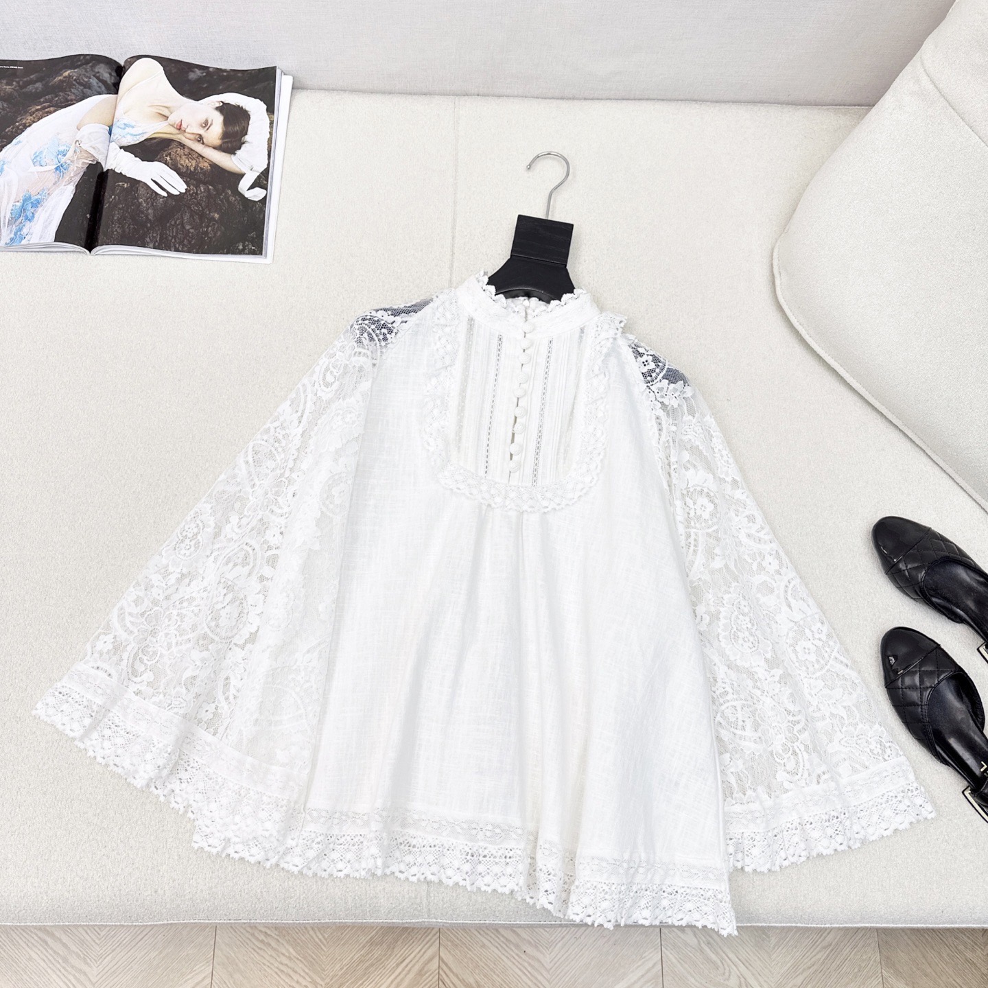 独家首发 Zim 25Ss————早秋最新款度假风宫廷风花边立领亚麻衬衫🤍蕾丝绣花定位拼接细节面料透气舒