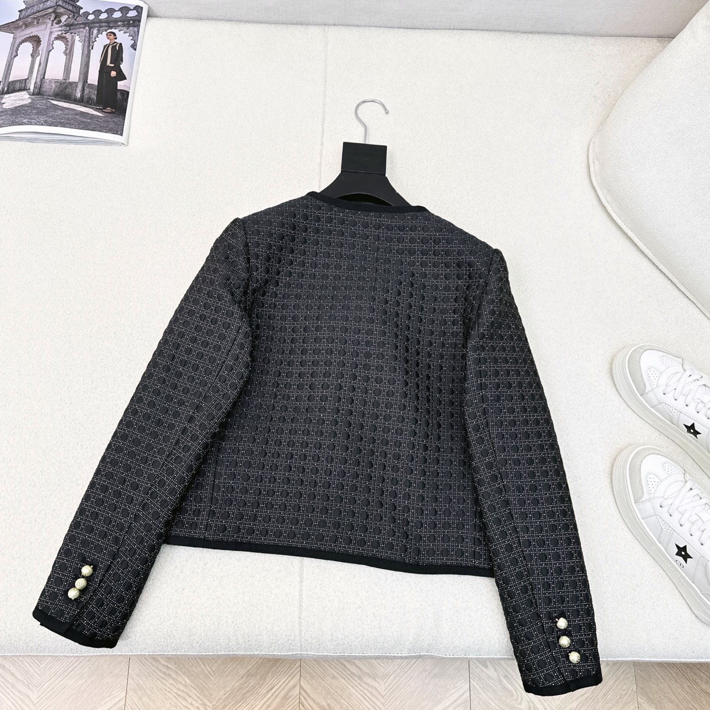 独家首发 CD 25Ss————秋冬最新款黑金戴妃藤格纹圆领夹克外套🖤yb定制金丝绗缝技术面料 珍珠扣点