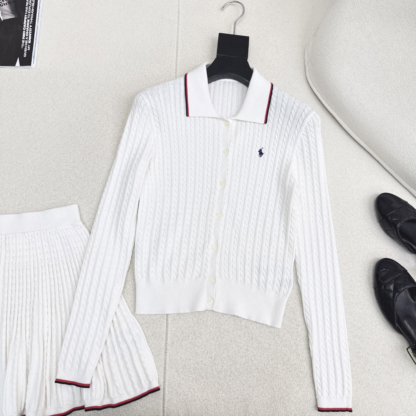 腔调感老钱风 RL 25Ss————秋冬最新款减龄小马刺绣Polo套装🤍翻领针织衫+mini半裙 减龄修