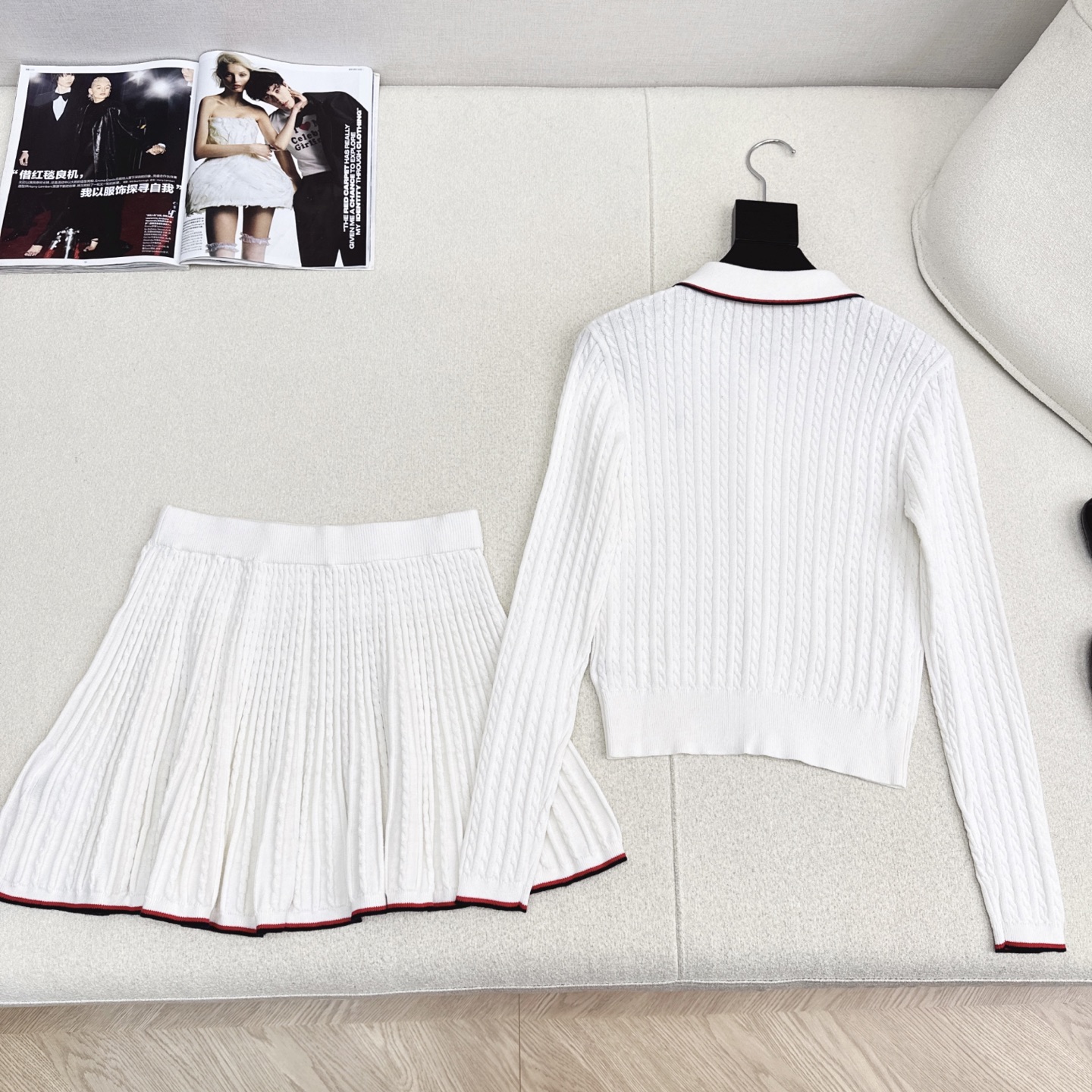 腔调感老钱风 RL 25Ss————秋冬最新款减龄小马刺绣Polo套装🤍翻领针织衫+mini半裙 减龄修