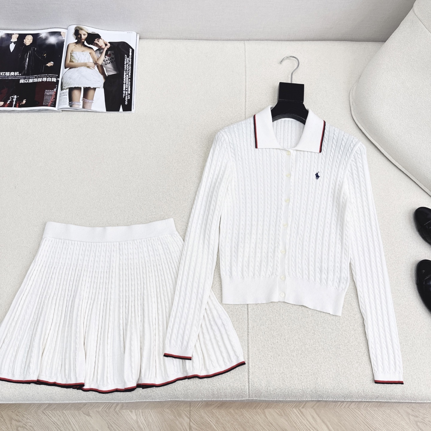 腔调感老钱风 RL 25Ss————秋冬最新款减龄小马刺绣Polo套装🤍翻领针织衫+mini半裙 减龄修