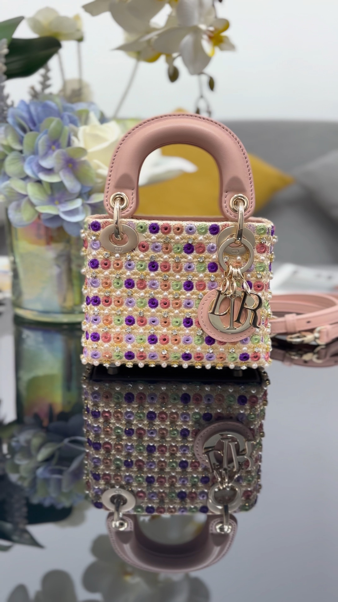 ❤️12cm mini espejo bordado cuentas rosas, edición limitada