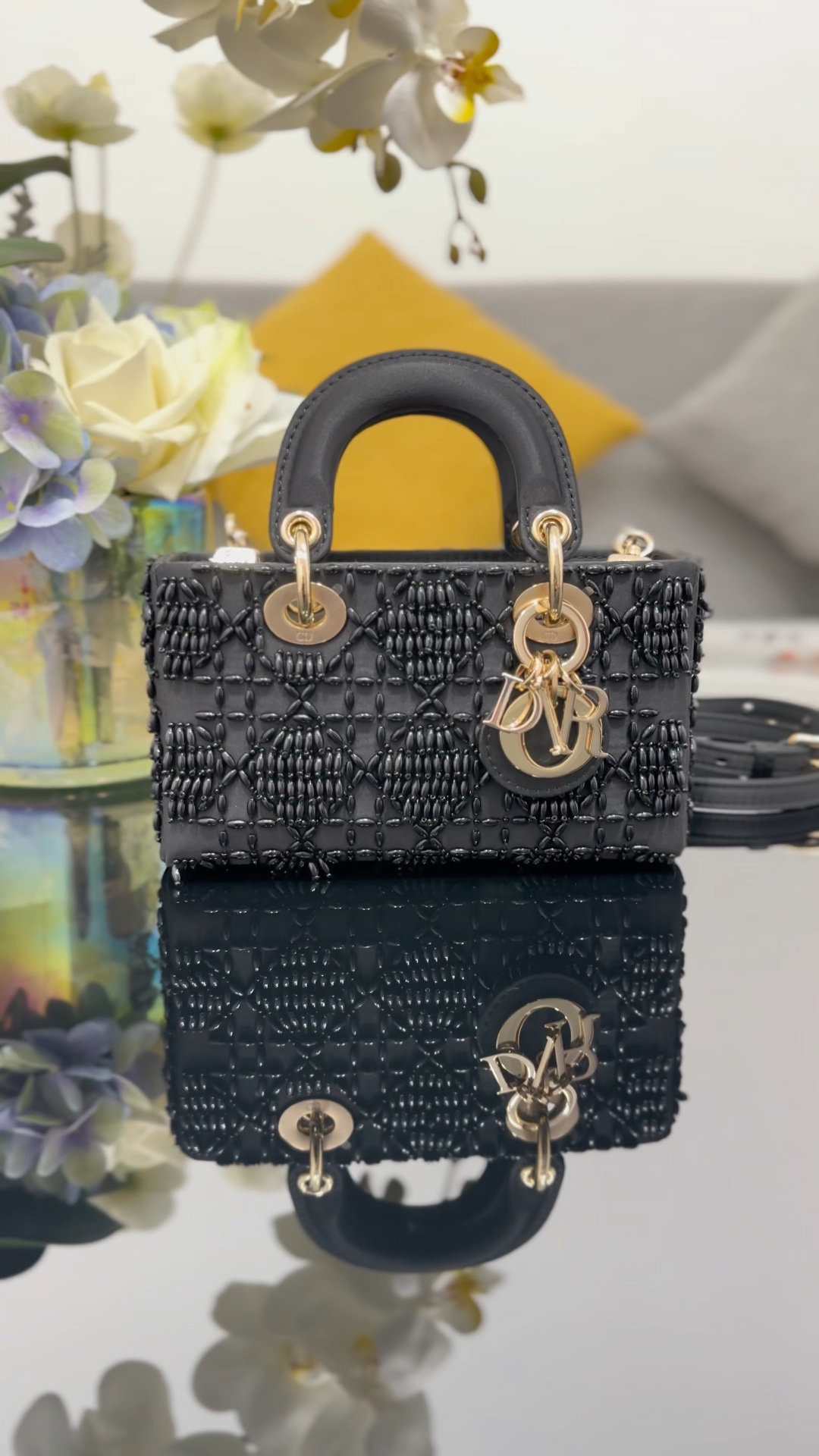 ❤joy-16cm rombo bordado con cuentas negras, edición limitada