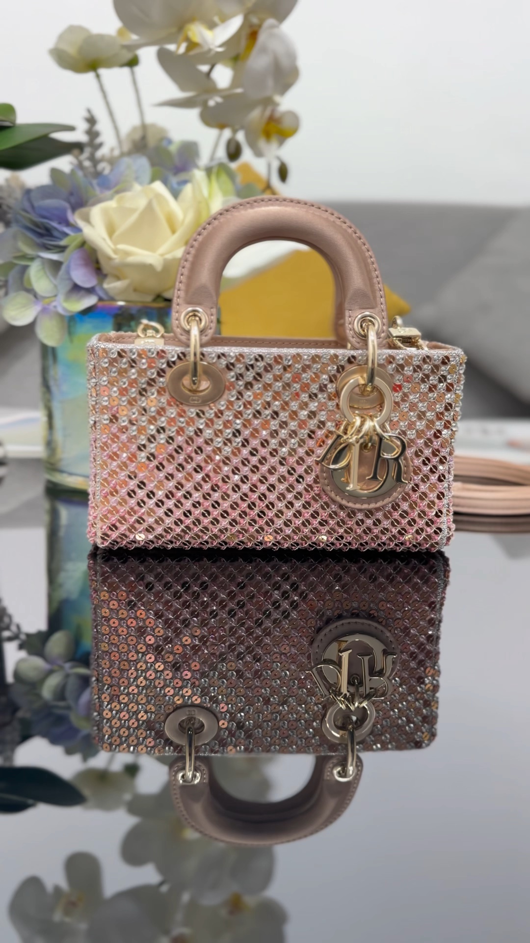 ❤️Nuevo estilo, mini bordado con cuentas rosas degradadas de 16 cm, edición limitada