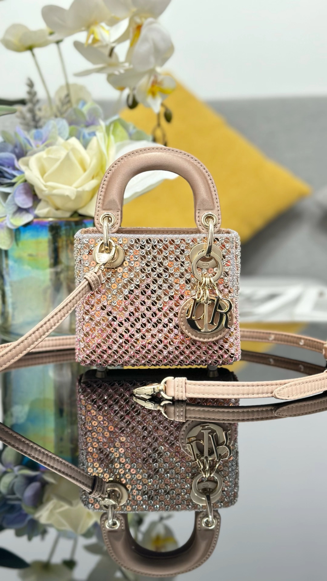 ❤Nuevo, mini bordado de 12 cm con cuentas rosas degradadas, edición limitada