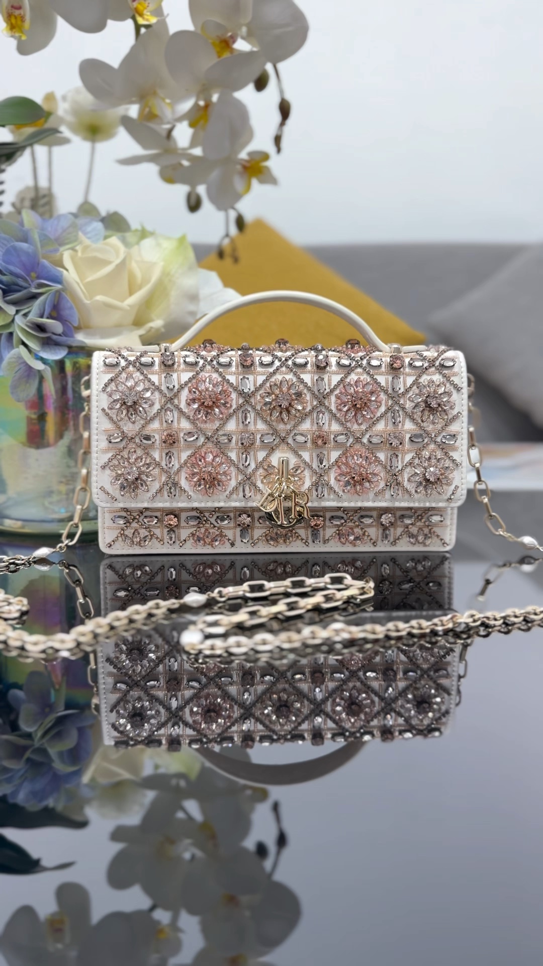 ❤️Nuevo modelo, bolso de cadena bordado con diamantes rosas blancos, venta limitada