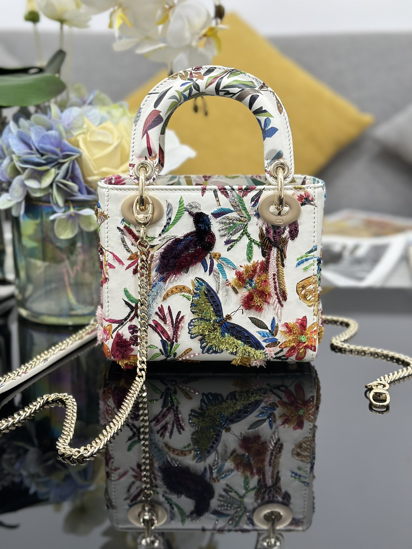 Lady Dior Mini Bag Parrot Beaded Embroidery Nude Calfskin with Chain 3 i1752251578 2483 8
