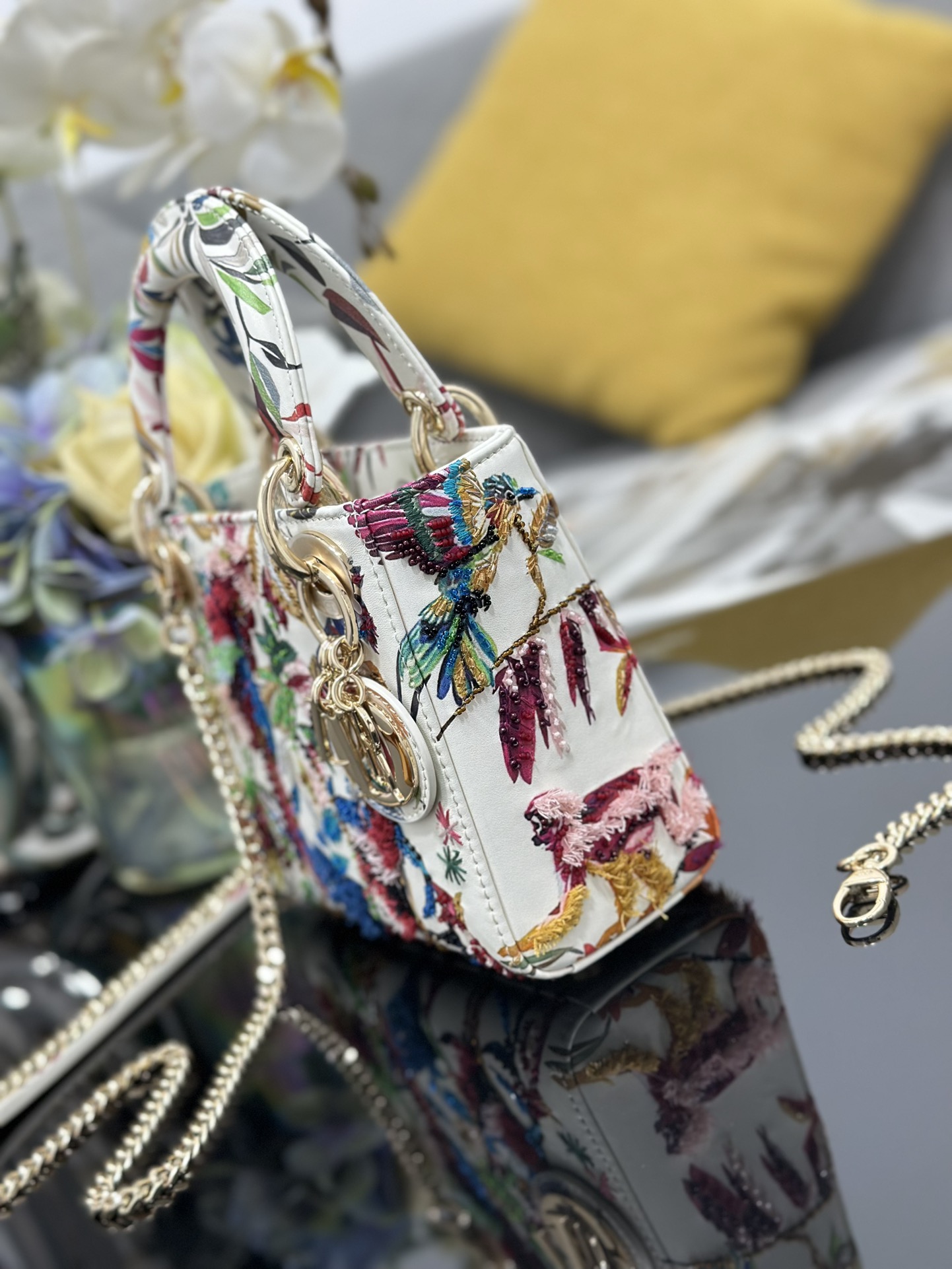 Lady Dior Mini Bag Parrot Beaded Embroidery Nude Calfskin with Chain 4 i1752251578 739 5