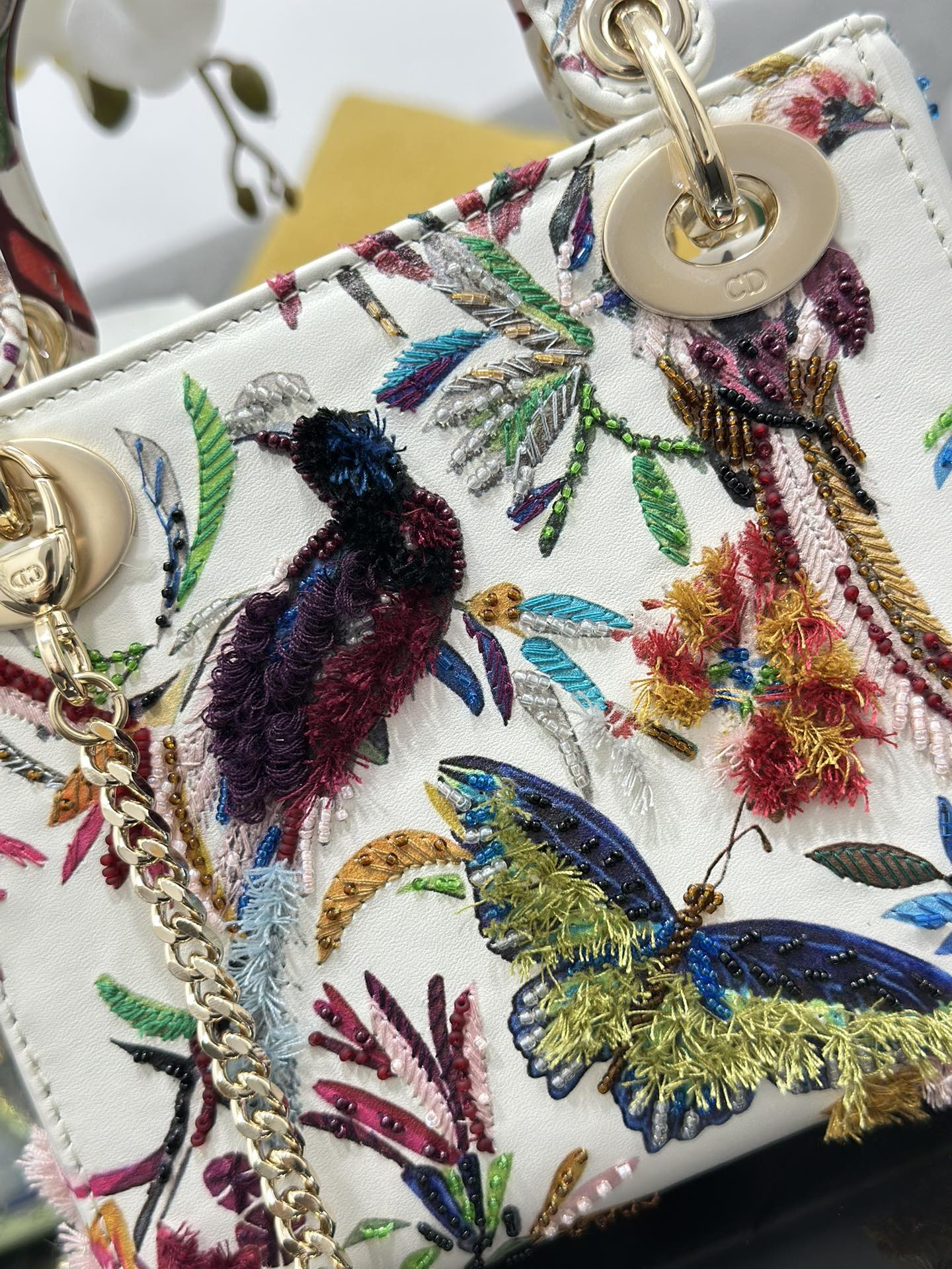 Lady Dior Mini Bag Parrot Beaded Embroidery Nude Calfskin with Chain 7 i1752251578 9448 3